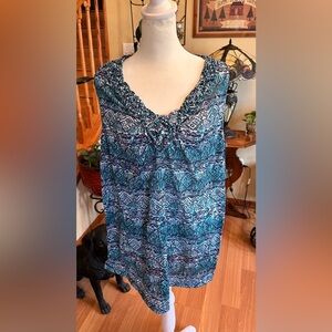 Vintage White Stag Womens Sleeveless Blue Floral Top XL Polyester Lightweight